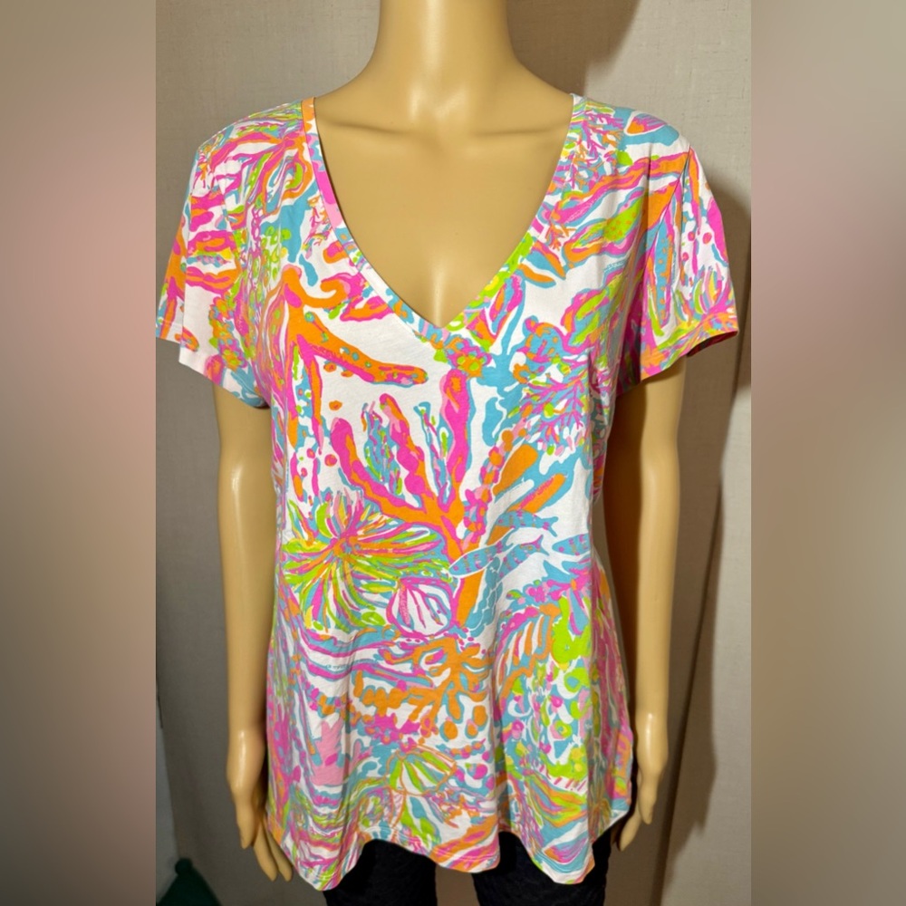 Lilly Pulitzer Michele V-neck Top – Scuba To Cuba Print. Sz. XL